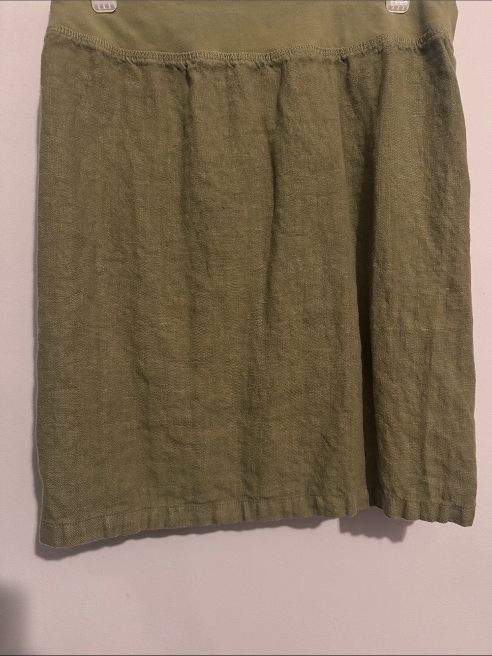 cut loose Olive Green Linen-Blend Midi Skirt small linen lightweight